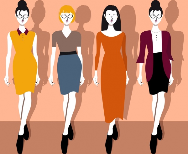 Kantor elegan fashion koleksi wanita ikon karakter kartun