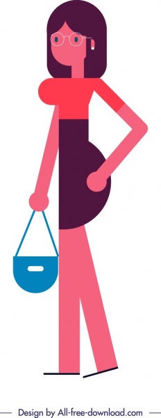 düz tasarım çizgi film karakteri renkli zarif kadın simgesi