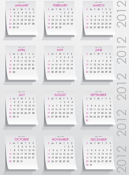 Elements Of Calendar Grid13 Design Vector Set