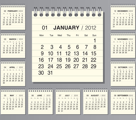 unsur-unsur kalender grid13 desain vector set