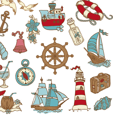 elementos do mar doodle vetor ícones