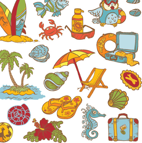 elementos do mar doodle vetor ícones