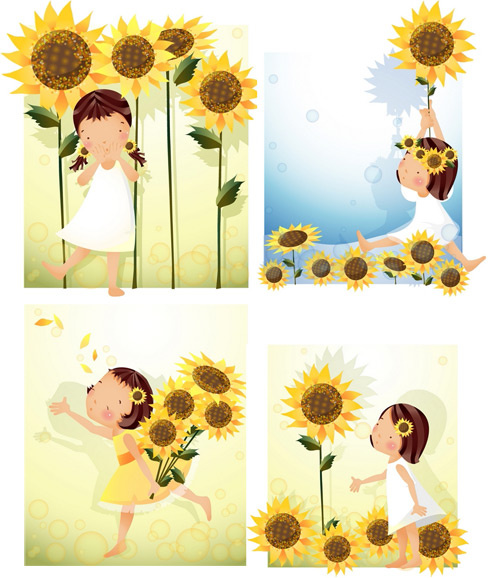Elements Of Girl Sunflower Style Vector Elements Of Girl Sunflower Style Vector