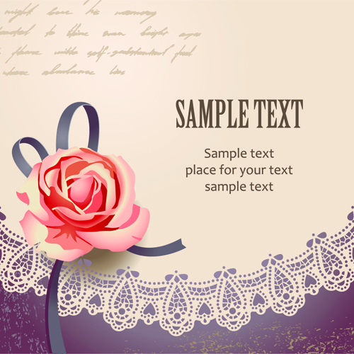 elementos de vector de tarjetas vintage rosas románticas