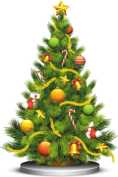 Elemente der lebendige Weihnachtsbaum mit Ornamenten