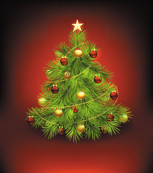 unsur-unsur dari pohon Natal yang hidup dengan ornamen