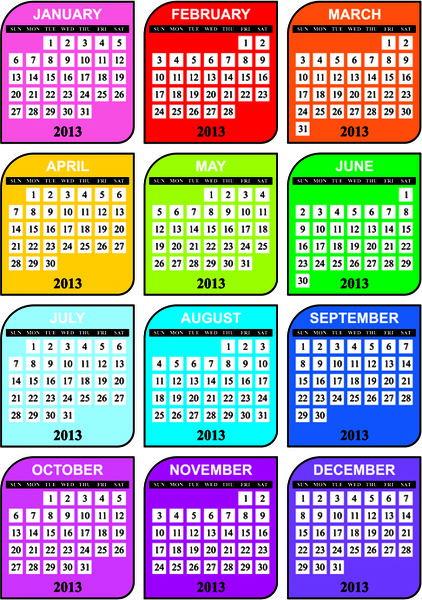 calendários de planejador elementos 13 anos desenho vetorial