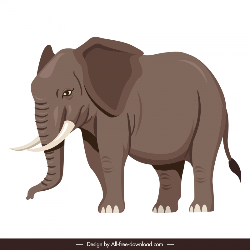ช้างสัตว์ไอคอนการ์ตูนคลาสสิก handdrawn โครงร่าง