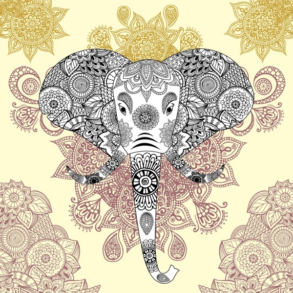 코끼리 고아 한 부족 패턴 장식 배경