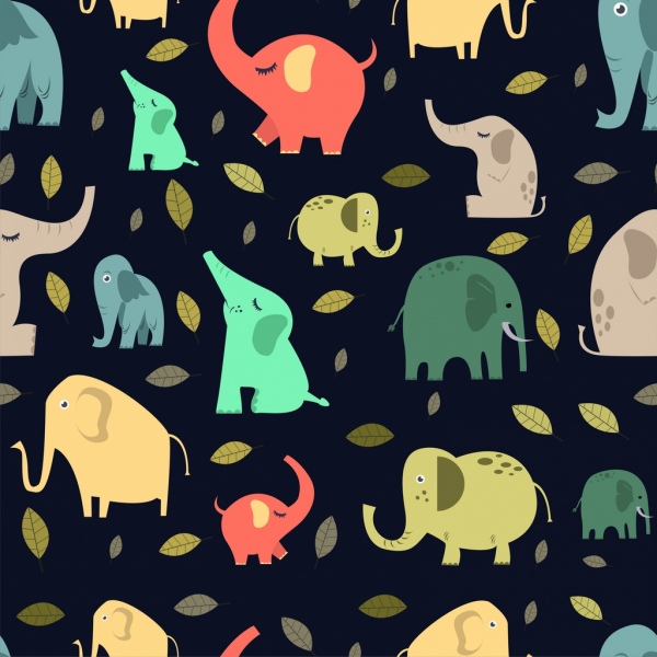 Elefante coloridos iconos de fondo plano