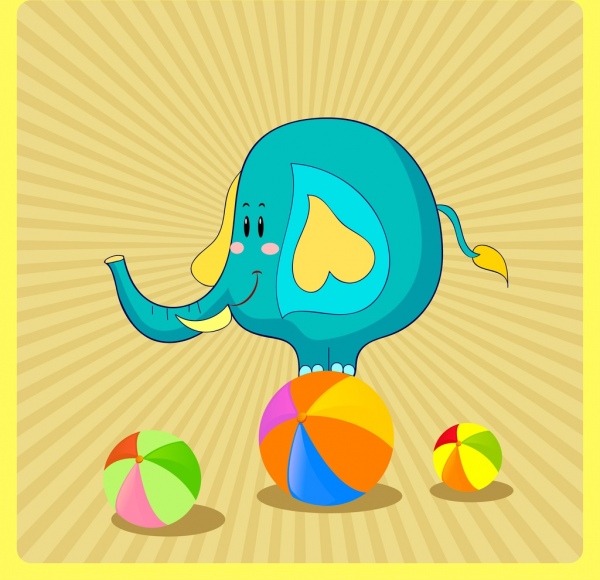 Слон фон круглые шарики лучи фоне мультфильм дизайн
