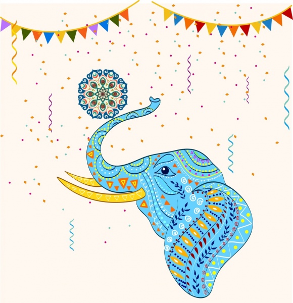 decoração tribal colorida design de plano de fundo de elefante