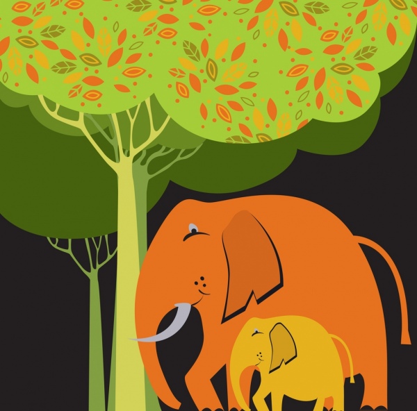 Piso de diseño de elefante dibujo multicolor