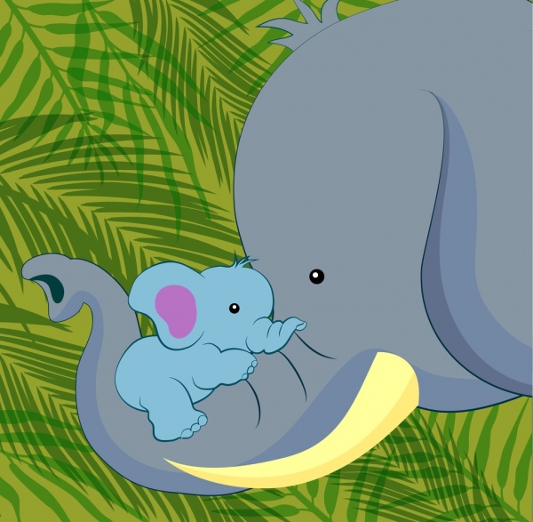 Elefante antecedentes familiares la maternidad estilo de dibujos animados de colores