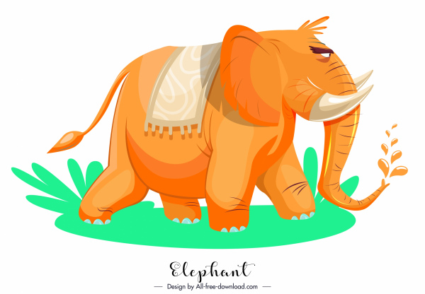 ícone do elefante desenho animado esboço decoração laranja