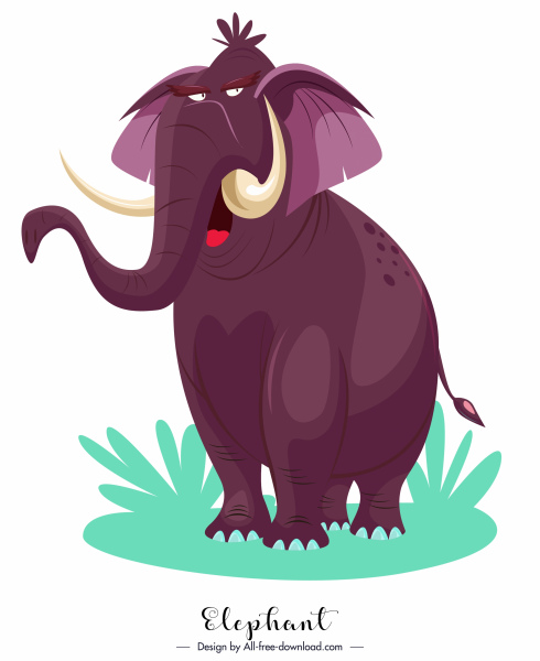 ícone do elefante engraçado personagem dos desenhos animados design violeta