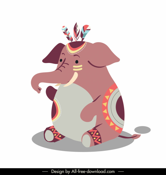 Gajah ikon Tribal makeup sketsa karakter kartun lucu
