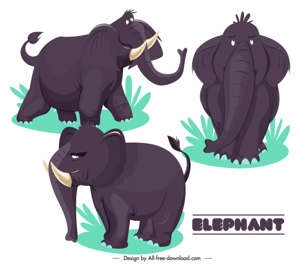 iconos de elefante divertido dibujo de dibujos animados