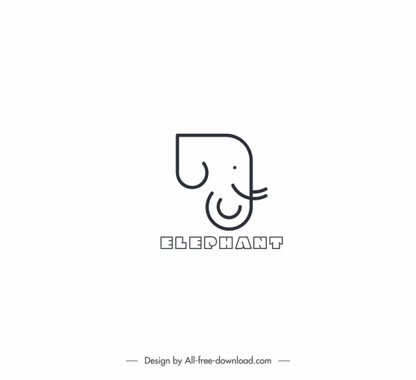 Elefant Logotyp schwarz weiß flache Skizze