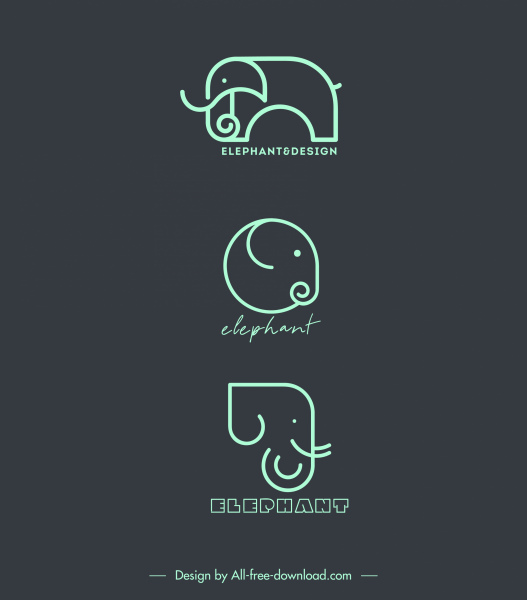 szablon logosu słonia płaskiego ręcznie rysowany szkic