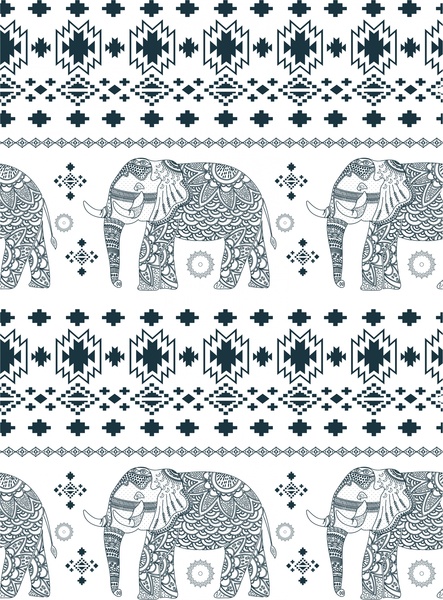 흑인과 백인 장식 된 코끼리 패턴 디자인