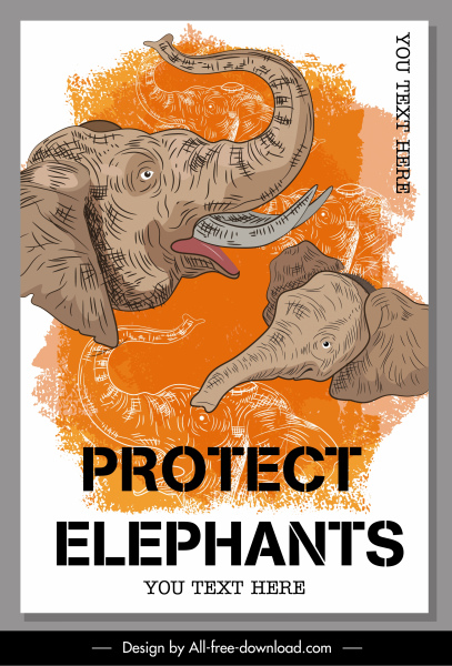 gajah perlindungan spanduk retro desain handdrawn