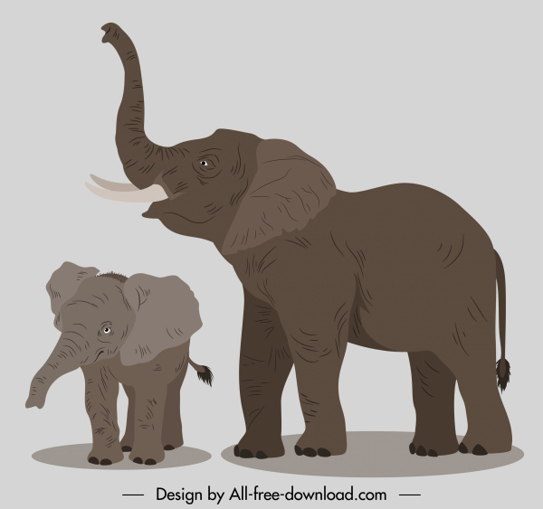 éléphants peinture classique dessiné à la main croquis