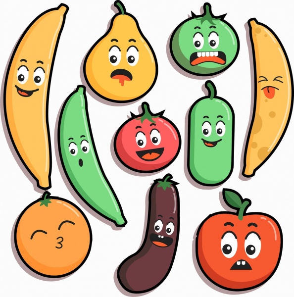 Emoticon-Hintergrund niedliche stilisierte Fruchtsymbole