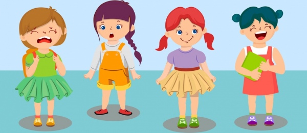 emoticon de fundo pouco personagens de desenhos animados de ícone de meninas