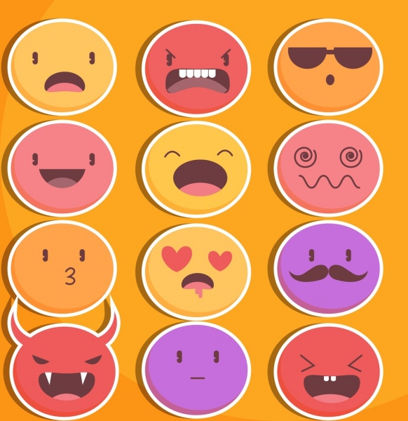 Koleksi emoticon desain lingkaran datar warna-warni