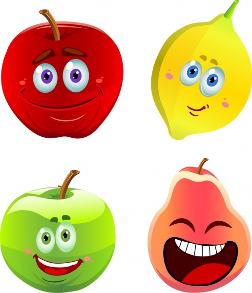 ícones de colorido brilhante frutos de coleção de emoticon