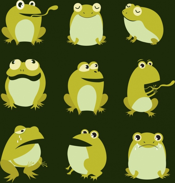 collezione emoticon rane verdi icone disegno cartone animato