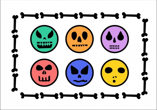 horror coleção de emoticon colorido crânios design plano