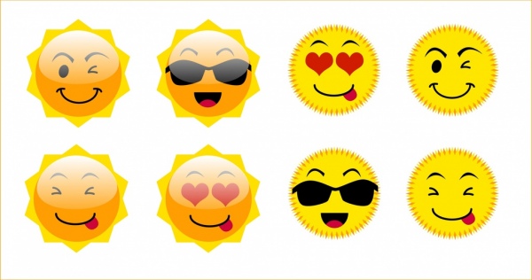 collezione di emoticon varie carina sole icone
