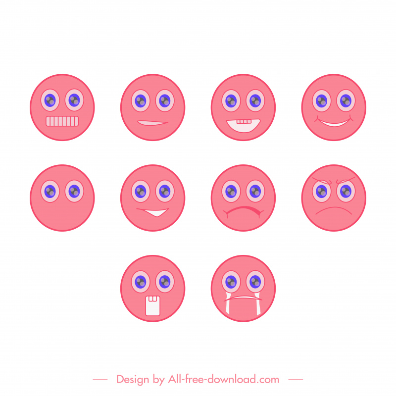Emoticon establece divertido boceto facial de círculo