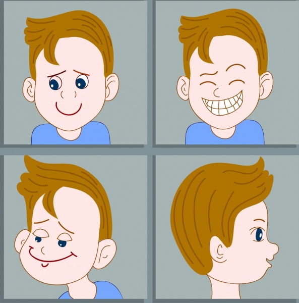 personagem de desenho bonito de ícones de menino avatares emocional