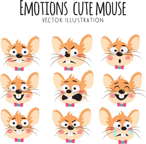Desain mouse lucu ikon wajah emosional