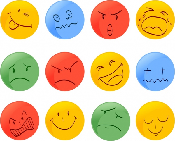 情緒面孔圖標收集彩色圓形設計
