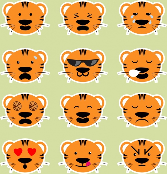 Emotional Icons Collection Cartoon Tiger Head Decoration-vector Icon-free  Vector Free Download