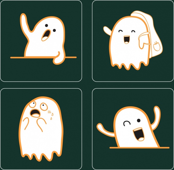 emosional ikon koleksi lucu hantu putih dekorasi
