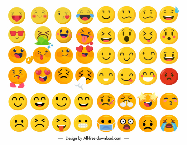 Emotional Icons Collection Funny Cute Circle Sketch
