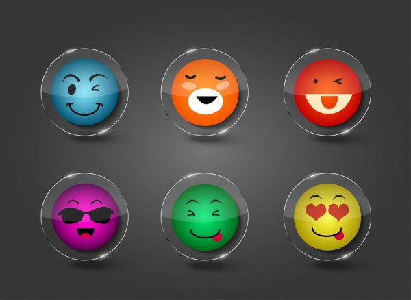 lingkaran berwarna-warni transparan ikon emosional koleksi gaya lucu