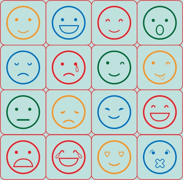 emotionale Symbole beschreiben verschiedene farbige Runde
