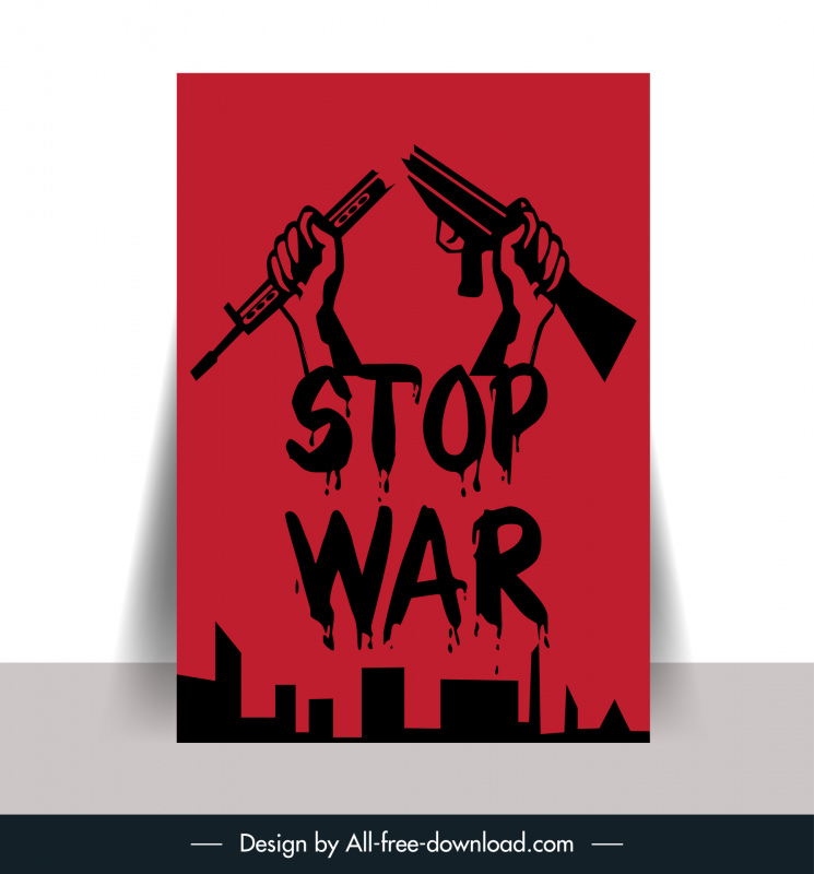 Plantilla de póster de fin de guerra oscuro dibujado a mano textos retro diseño de armas