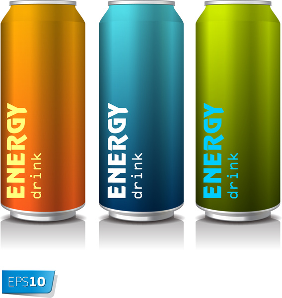 latas de água de bebida energética