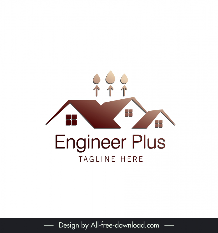 Logotipo de Engineer Plus con diseño geométrico de casa marrón
