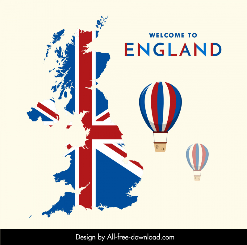 영국 광고 배너 영국지도 깃발 풍선 스케치