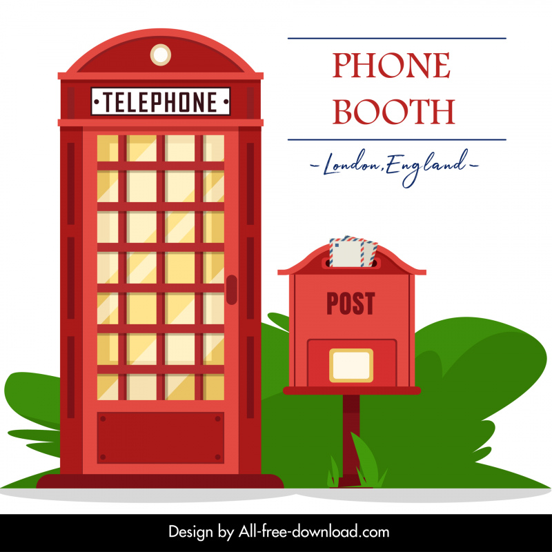 Inglaterra elementos de diseño plana roja cabina telefónica buzón de correos boceto