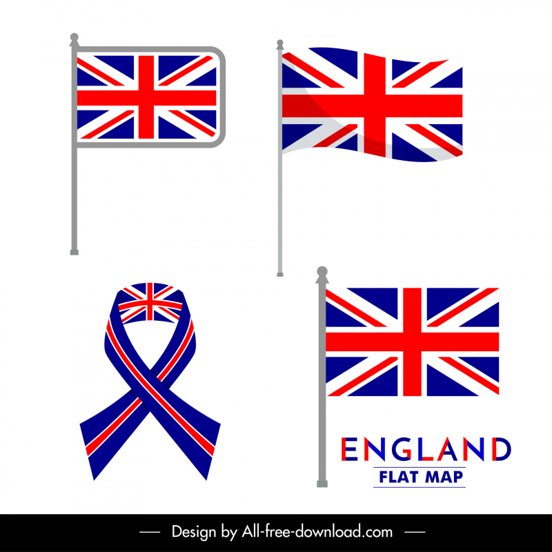 Bandeiras da Inglaterra elementos de design elegante esboço plano moderno