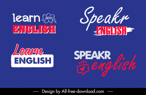 logotipos de estudo inglês esboço textos caligráficos